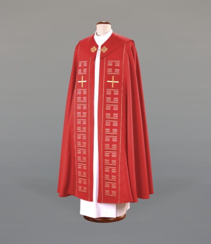 Kapa liturgiczna czerwona z nowoczesnymi haftami – widok główny
