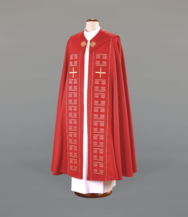 Kapa liturgiczna czerwona z nowoczesnymi haftami – widok główny