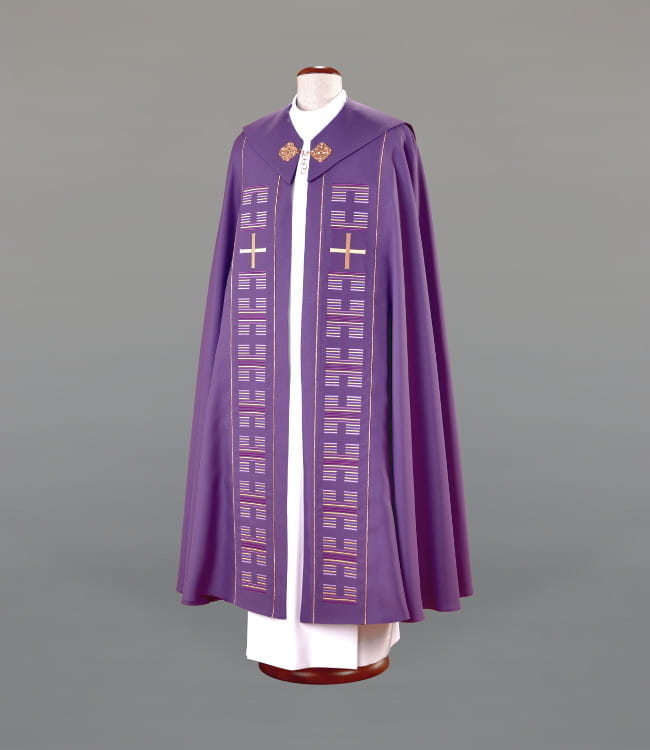Kapa liturgiczna fioletowa z nowoczesnymi haftami – widok główny