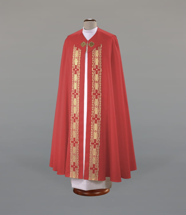 Kapa liturgiczna czerwona z ozdobną taśmą – widok główny