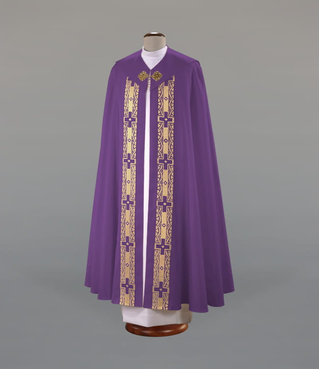 Kapa liturgiczna fioletowa z ozdobną taśmą – widok główny