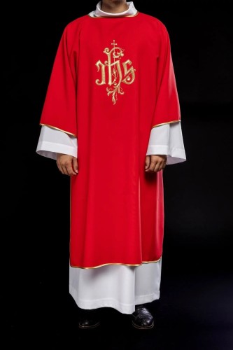 Dalmatyka liturgiczna czerwona z haftem IHS – główne zdobienie
