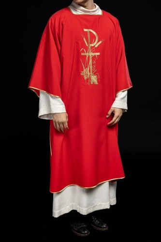Dalmatyka liturgiczna czerwona z haftem krzyża PAX – główne zdobienie