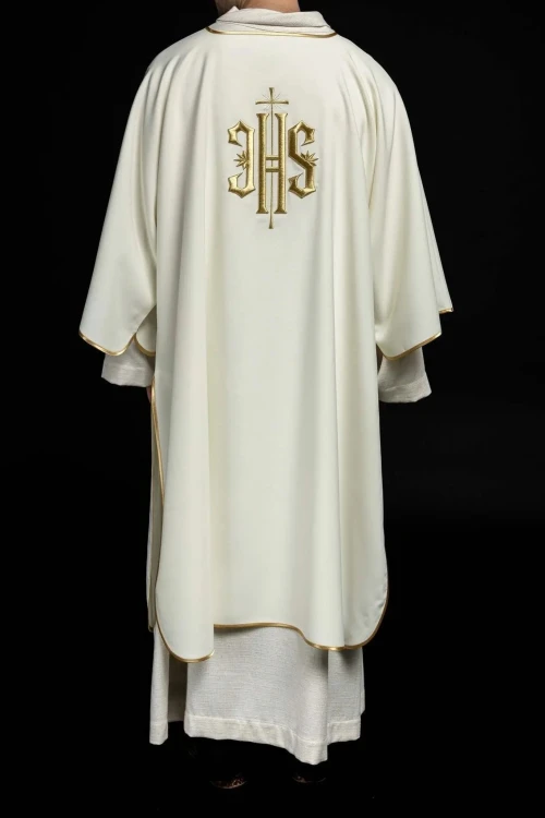 Dalmatyka liturgiczna ecru z haftem IHS – struktura tkaniny