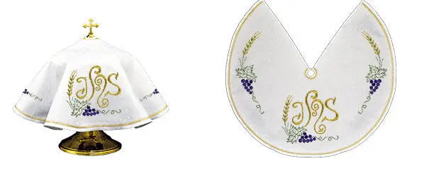Welon na puszkę biały okrągły 45 cm z ozdobnym IHS i winogronami – na puszce i po rozłożeniu