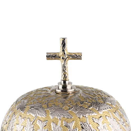 Zdobiony gong liturgiczny trójtonowy z kontrastowym ornamentem – widok z przodu