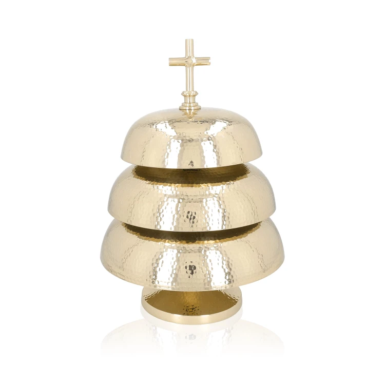 Młotkowany gong liturgiczny potrójny 35 cm – widok z przodu