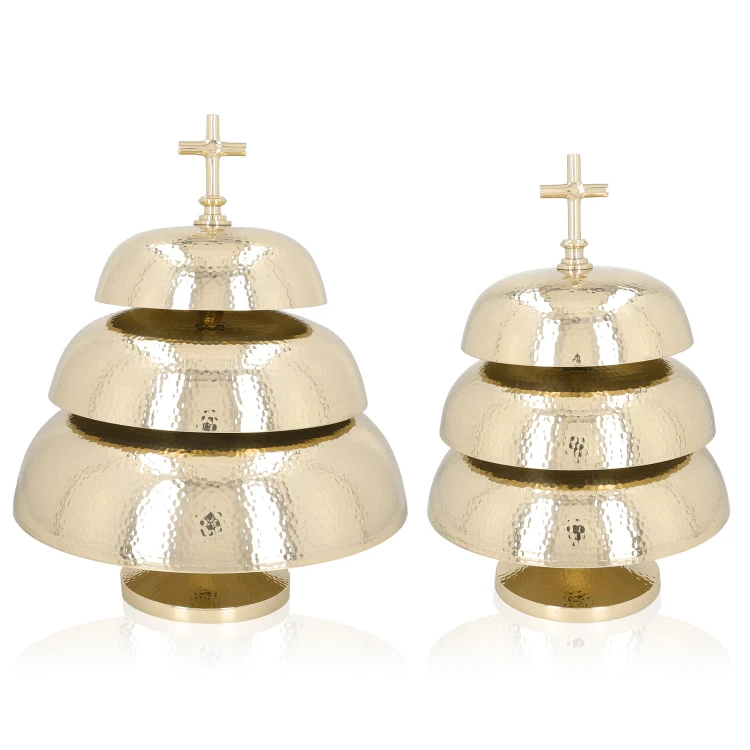 Młotkowany gong liturgiczny potrójny 35 cm – zestaw z drewnianym młotkiem