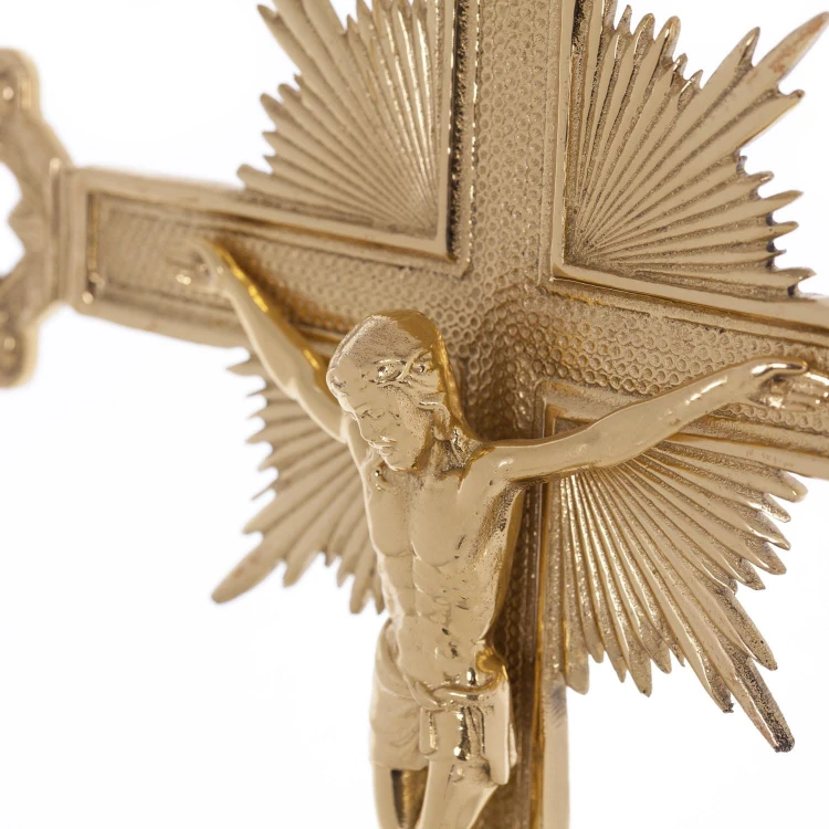 Krzyż ołtarzowy mosiężny 42 cm z dekoracyjną podstawą – ujęcie 3