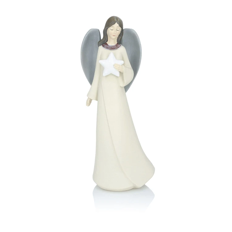 Anioł z gwiazdą Favola 23 cm - figurka w kremowej sukni - przód