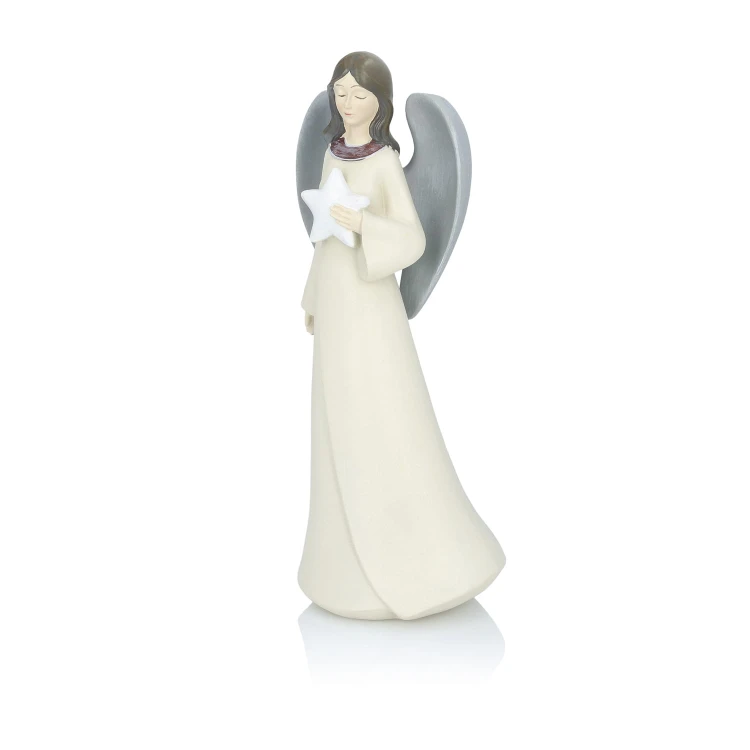 Anioł z gwiazdą Favola 23 cm - figurka w kremowej sukni - widok ukośny