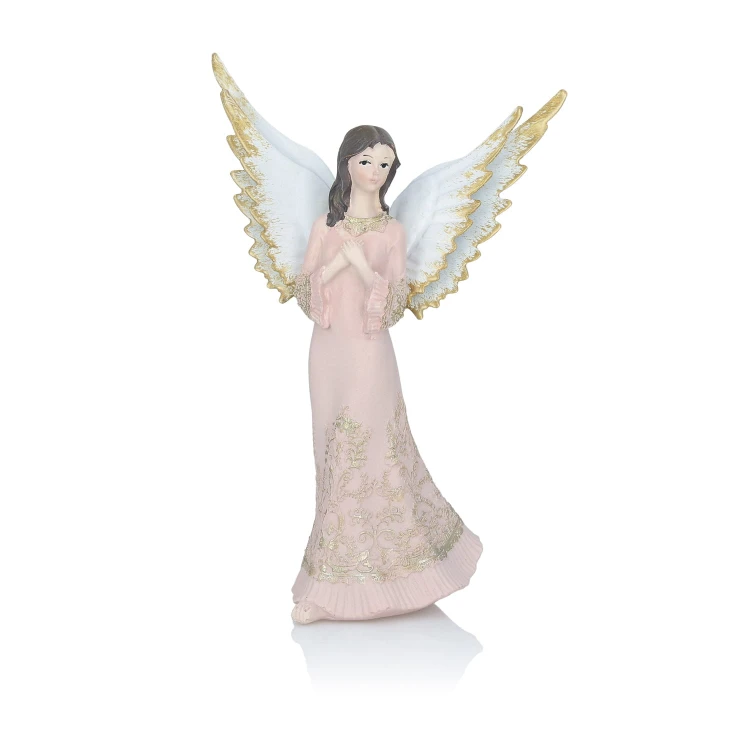 Modlący się anioł Favola 18 cm - figurka różowa - przód
