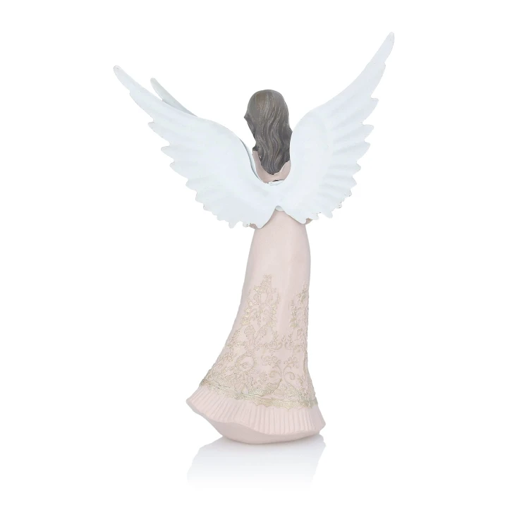 Modlący się anioł Favola 18 cm - figurka różowa - tył skrzydeł i sukni