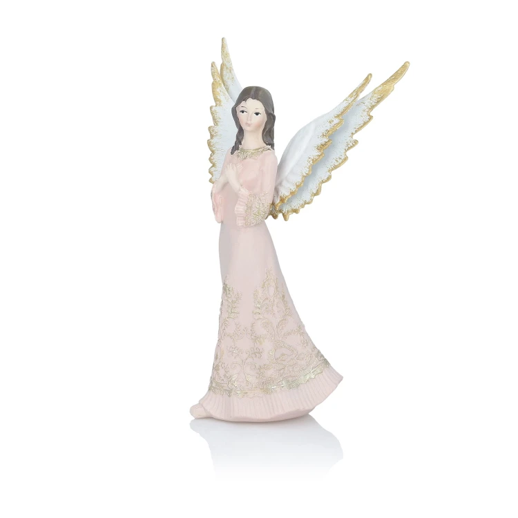 Modlący się anioł Favola 18 cm - figurka różowa - widok ukośny