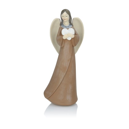 Anioł z sercem Favola 23 cm - figurka w brązowej sukni - przód