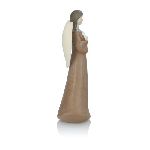 Anioł z sercem Favola 23 cm - figurka w brązowej sukni - bok