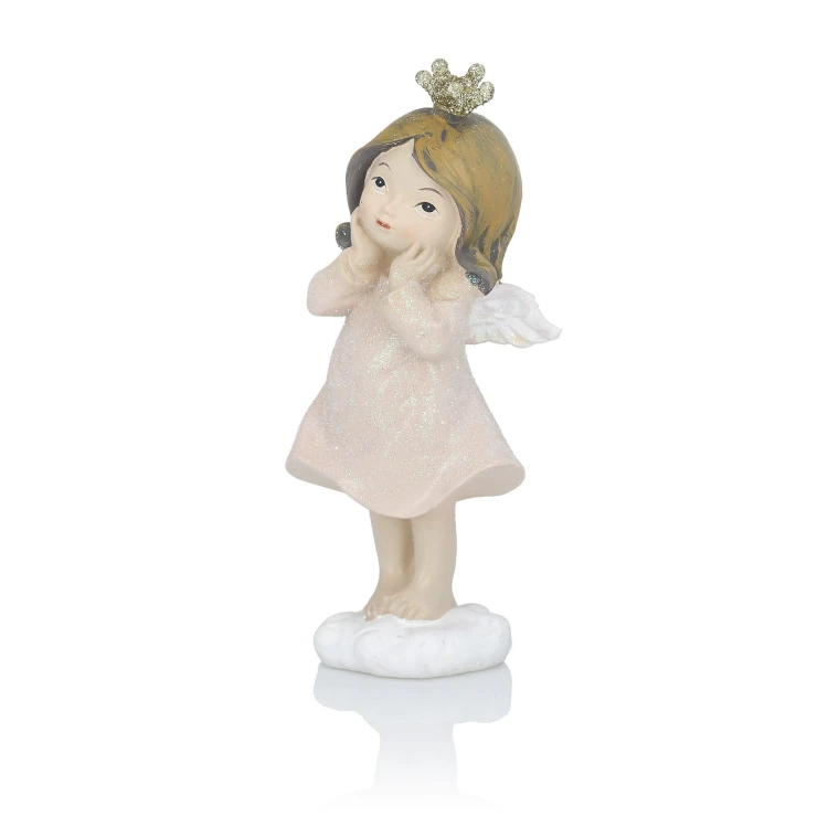 Aniołek Favola 13 cm - figurka w różowej sukience - widok ukośny