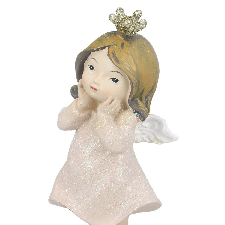 Aniołek Favola 13 cm - figurka w różowej sukience - zbliżenie głowy i gwiazdki