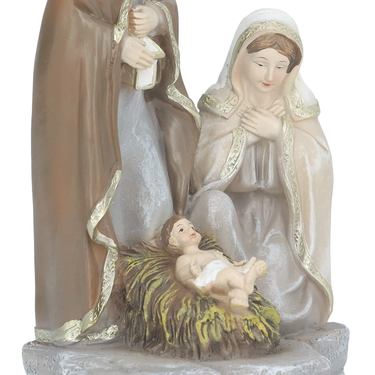 Figurka Świętej Rodziny Favola 17 cm w stonowanych barwach - zbliżenie Maryi i Dzieciątka