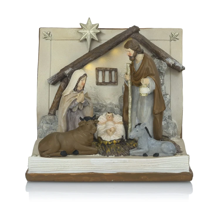 Szopka bożonarodzeniowa LED Favola 14 cm - Święta Rodzina - widok całej stajenki