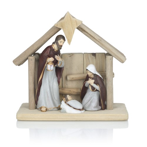 Szopka bożonarodzeniowa Favola 18 cm - drewno i żywica - przód