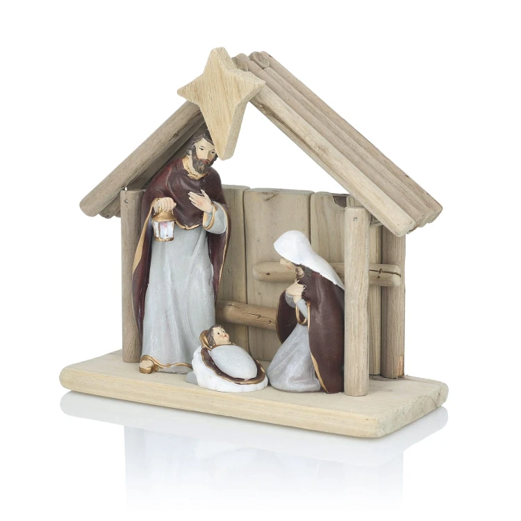 Szopka bożonarodzeniowa Favola 18 cm - drewno i żywica - widok ukośny
