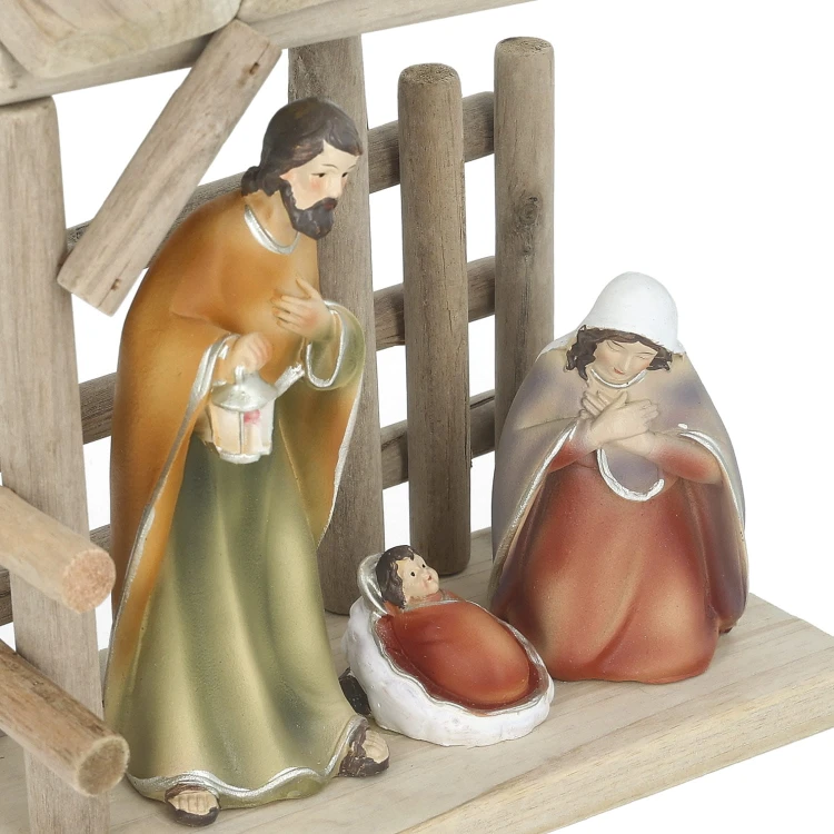 Szopka Favola 20 cm - Święta Rodzina przy drewnianym płotku - zbliżenie postaci