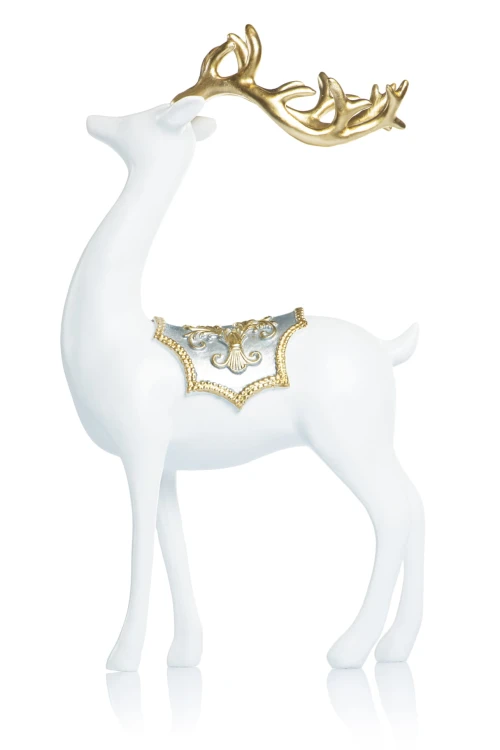 Stojący renifer Favola 29 cm - biała dekoracja świąteczna - bok