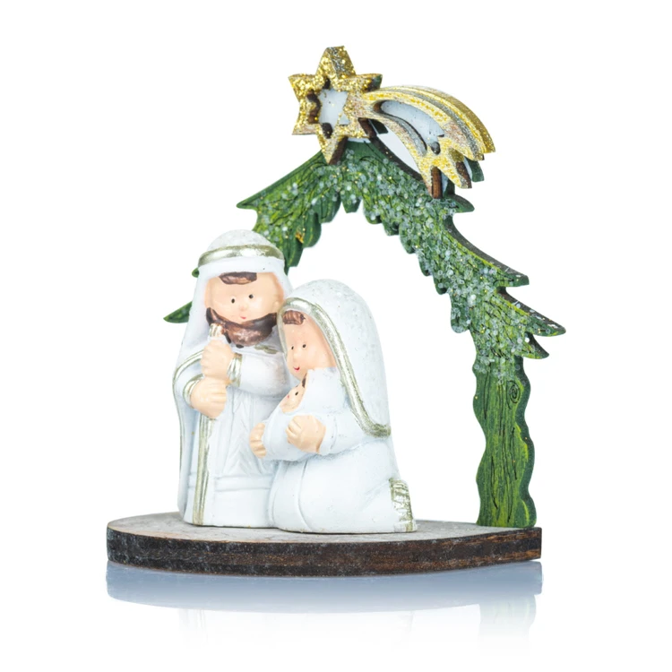 Święta Rodzina Favola 7 cm - figurka z zieloną oprawą - widok ukośny