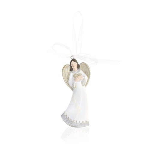 Aniołek Favola 11 cm - biała zawieszka na choinkę - przód zawieszki