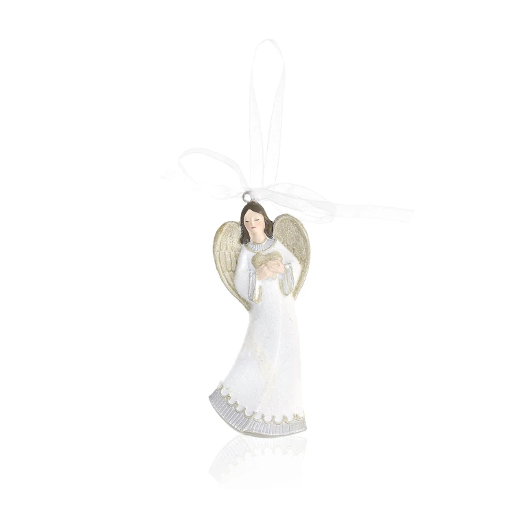 Aniołek Favola 11 cm - biała zawieszka na choinkę - przód zawieszki