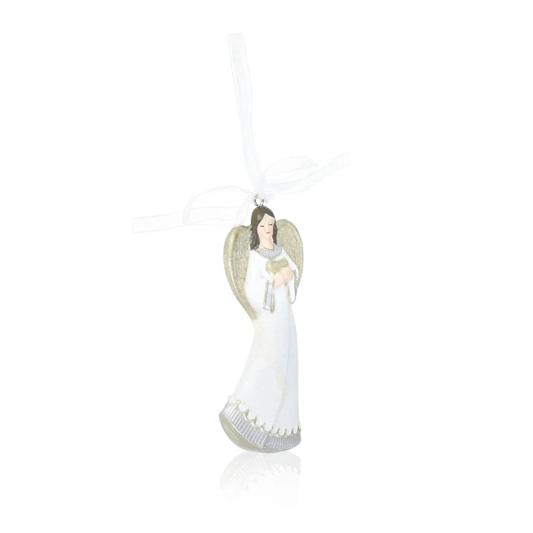 Aniołek Favola 11 cm - biała zawieszka na choinkę - bok
