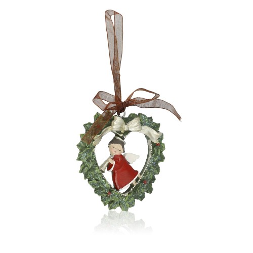 Aniołek w zielonym sercu Favola 7 cm - zawieszka - widok ukośny