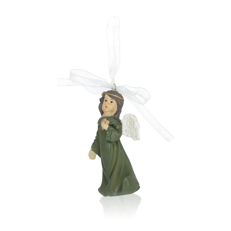 Aniołek w zielonej sukni Favola 9 cm - zawieszka - widok ukośny