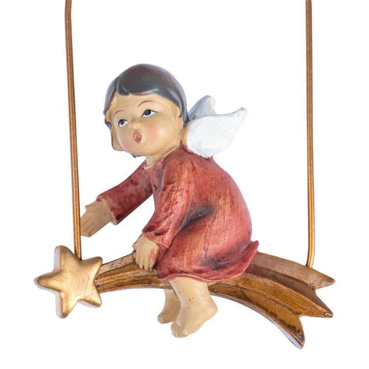 Aniołek na gwieździe Favola 15 cm - zawieszka - zbliżenie elfa i gwiazdy