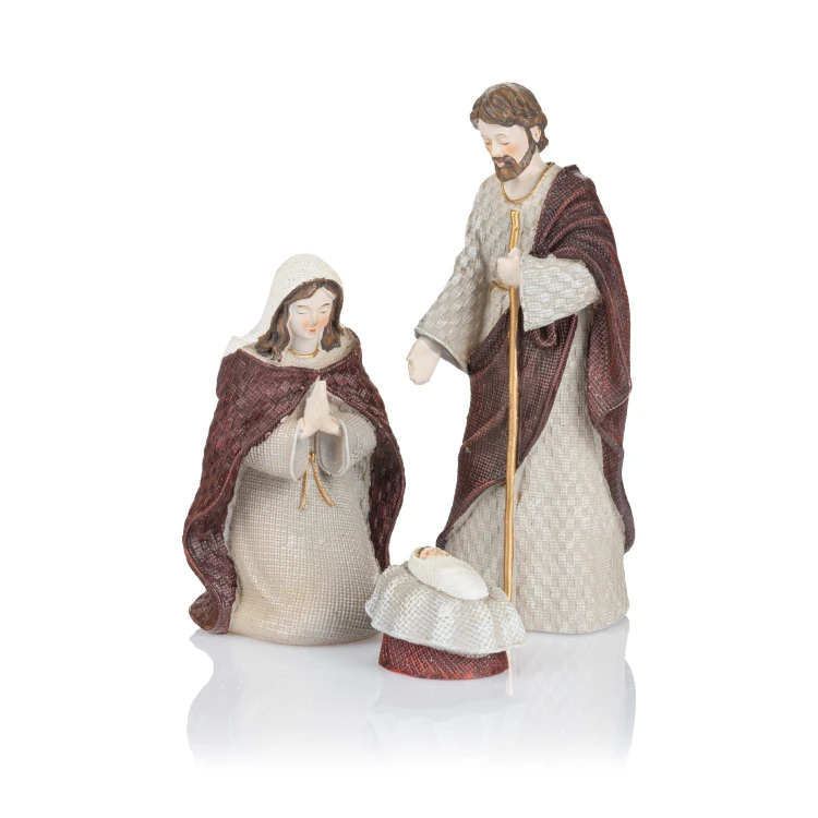 Święta Rodzina Favola 13 cm - figurki w kremie i bordo - przód kompozycji