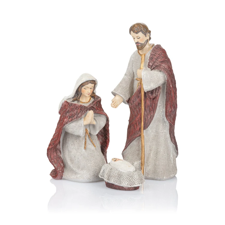 Święta Rodzina Favola 17 cm - kremowo-bordowa dekoracja - przód kompozycji