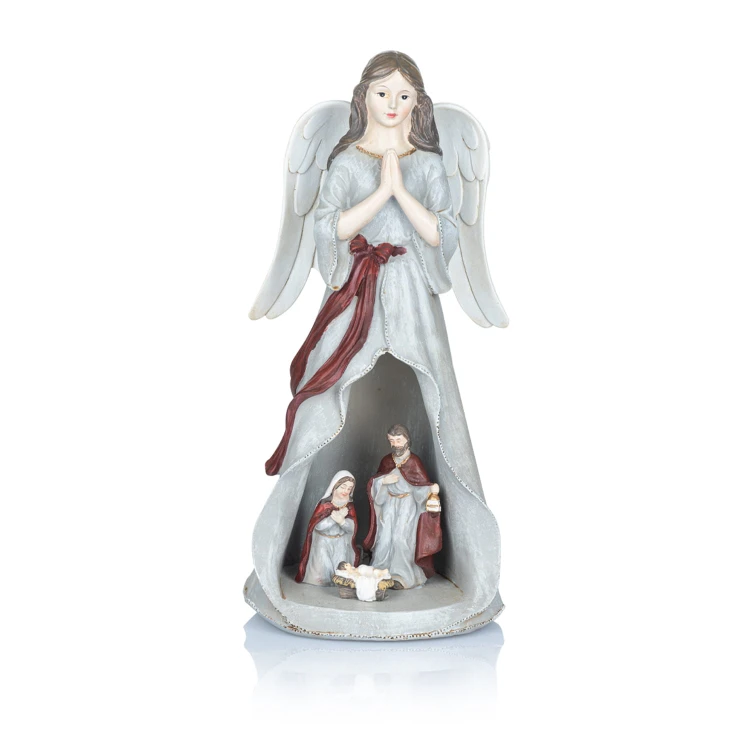 Anioł ze Świętą Rodziną Favola 25 cm - podświetlana figurka - przód anioła