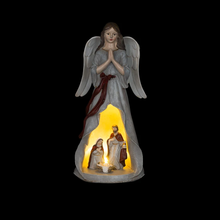 Anioł ze Świętą Rodziną Favola 25 cm - podświetlana figurka - włączone podświetlenie sceny