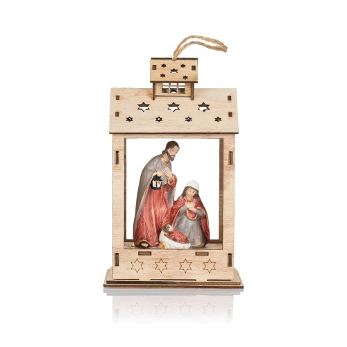Święta Rodzina w latarni Favola 19 cm - świecąca dekoracja - przód latarenki