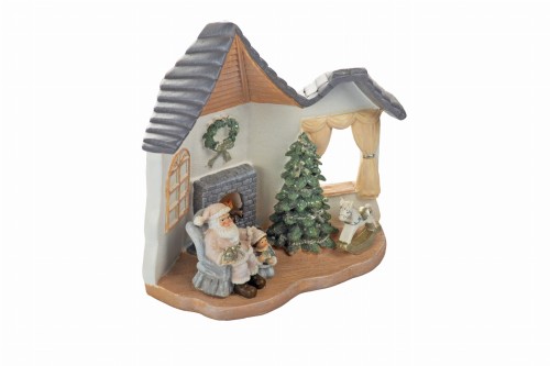 Domek świąteczny LED Favola 17 cm - figurka z bateriami - widok ukośny