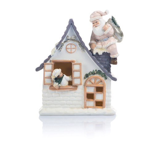 Domek świąteczny z Mikołajem LED Favola 18 cm - przód domku z Mikołajem