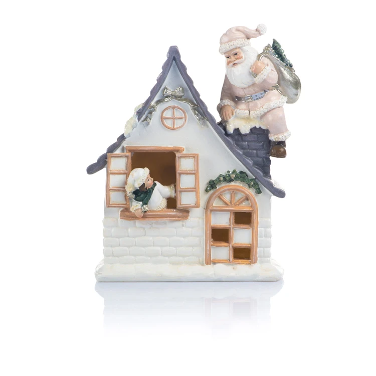 Domek świąteczny z Mikołajem LED Favola 18 cm - przód domku z Mikołajem