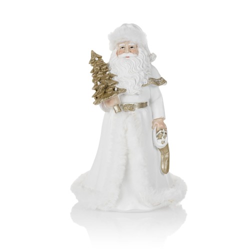 Biały Mikołaj Favola 23 cm - figurka z choinką - przód Mikołaja