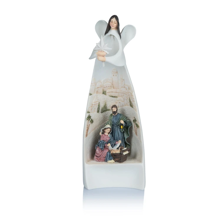 Anioł ze Świętą Rodziną Bianco 19,5 cm - podświetlany - widok główny