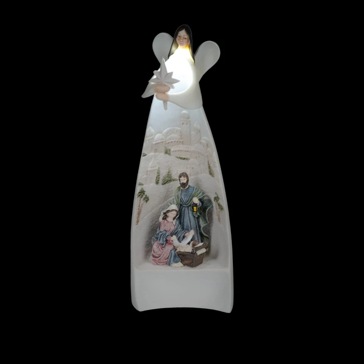 Anioł ze Świętą Rodziną Bianco 19,5 cm - podświetlany - ujęcie 2