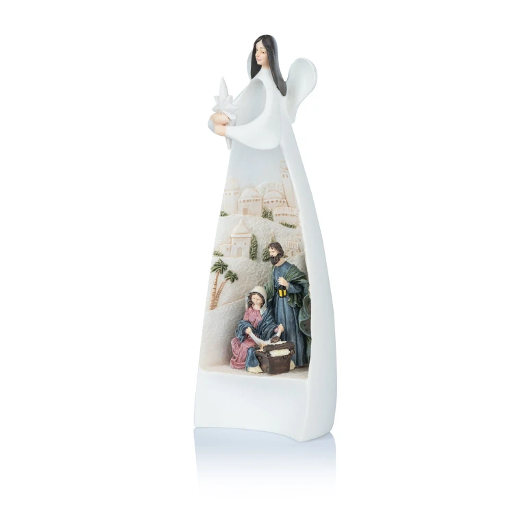 Anioł ze Świętą Rodziną Bianco 19,5 cm - podświetlany - ujęcie 5