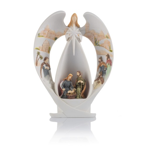 Anioł ze Świętą Rodziną Bianco 16,5 cm - świetlna figura - widok główny