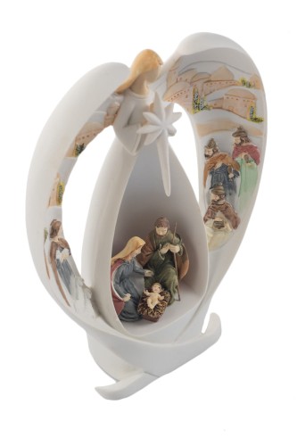 Anioł ze Świętą Rodziną Bianco 16,5 cm - świetlna figura - ujęcie 2