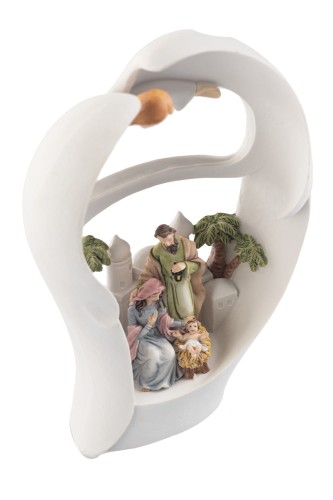Anioł ze Świętą Rodziną Bianco 18 cm - serce i światło - ujęcie 2
